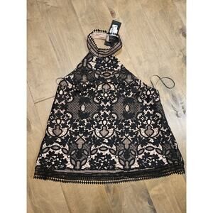 NWT Blessed are the Meek Captivate Black Lace Nude Size 8 Halter Neck Top